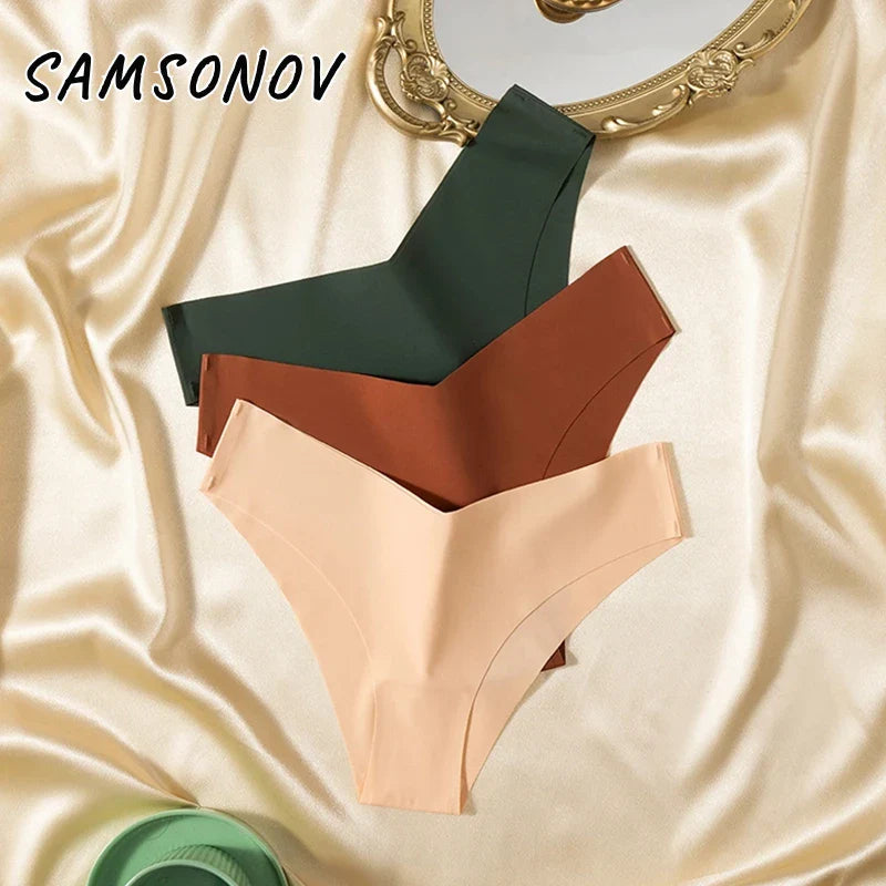 Women's Sexy Silk Panties Seamless Female Underwear Low-Waist High Elasticity Briefs Thongs Women Fashion Lingerie Bikinis Tanga