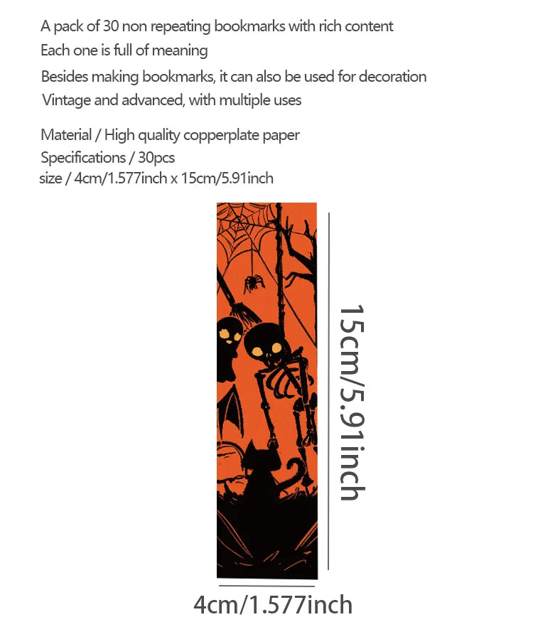 30pcs Halloween bookmarks Reading pages Book marks paper cards pumpkin ghosts funny personality creative gifts for students