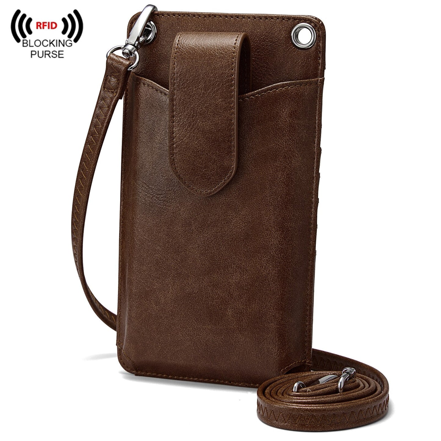 S-ZONE Women Crossbody Cell Phone Purse Wallet Faux Leather Lanyard Case with RFID Blocking