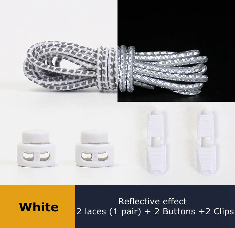 1 Pair Elastic Shoelaces Reflective Push The Spring Lock No Tie Shoe Laces Used For Sneakers Hiking Shoes Lazy Lace Round