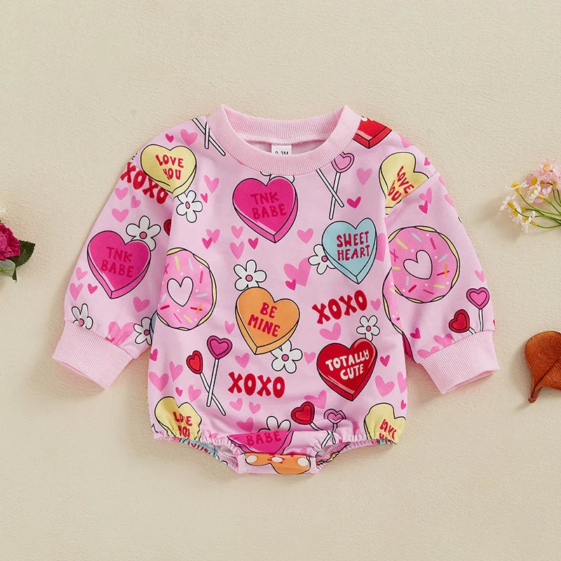 2024-09-19 Lioraitiin 0-18M Newborn Baby Girl Spring Romper Long Sleeve Round Neck Heart Lollipop Print Jumpsuit Outfit