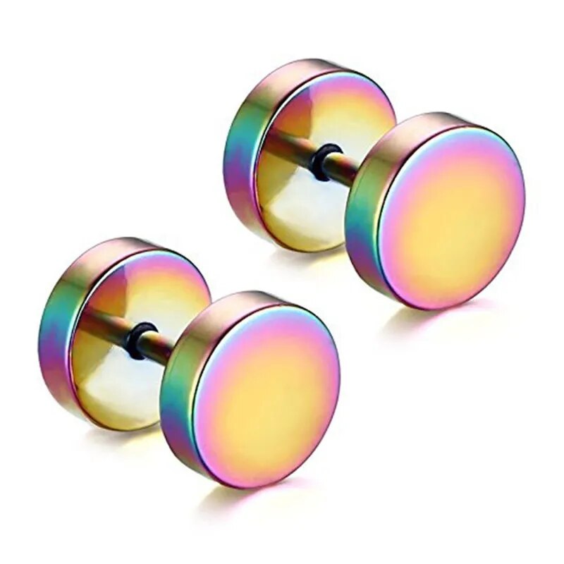 2Pcs/1Pair Gothic Stainless Steel Screw Dumbbell Stud Earrings For Women/Men Hip Hop Rock Hypoallergenic Punk Jewelry