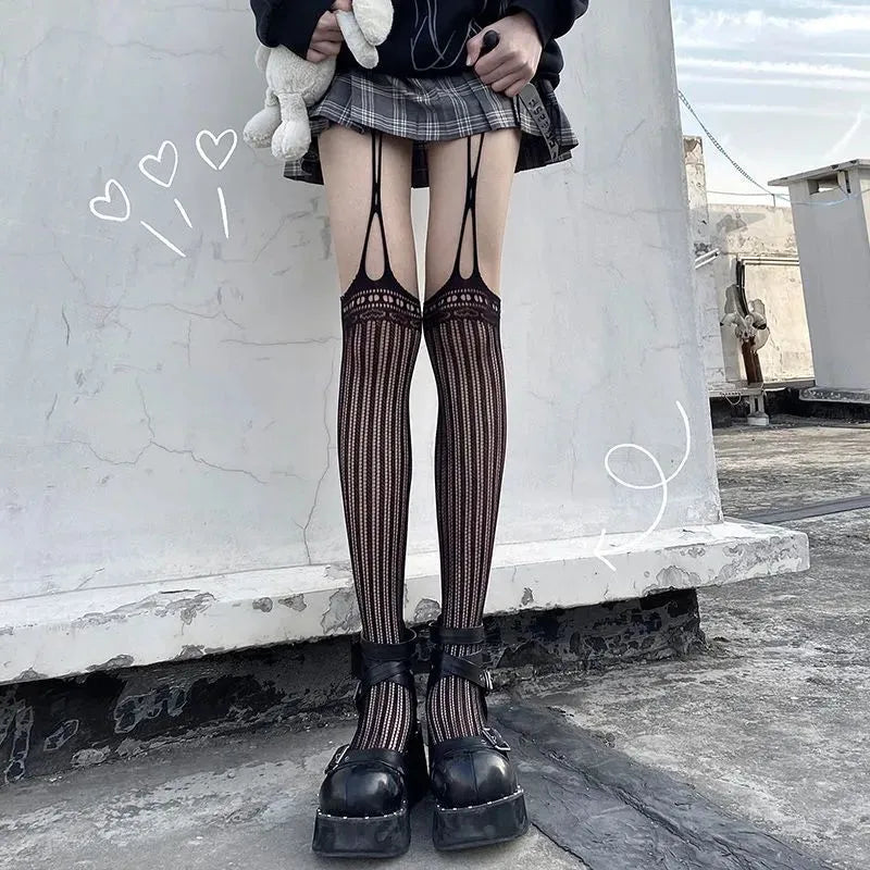 Lolita Cute Pentacle Print Tights Women Sexy Gothic Punk Magical Five-Pointed Star Mesh Fish Net Pantyhose Body Stockings