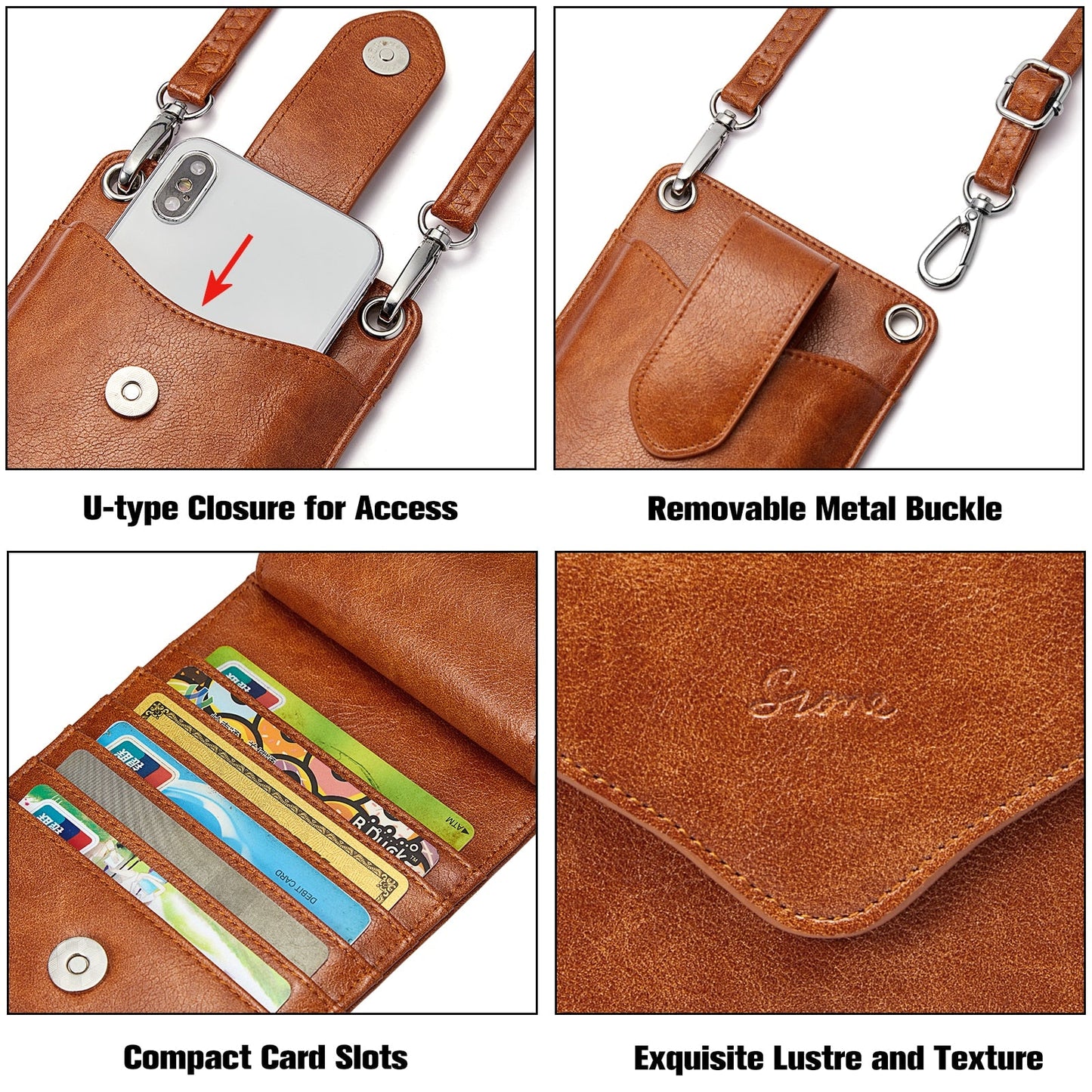 S-ZONE Women Crossbody Cell Phone Purse Wallet Faux Leather Lanyard Case with RFID Blocking