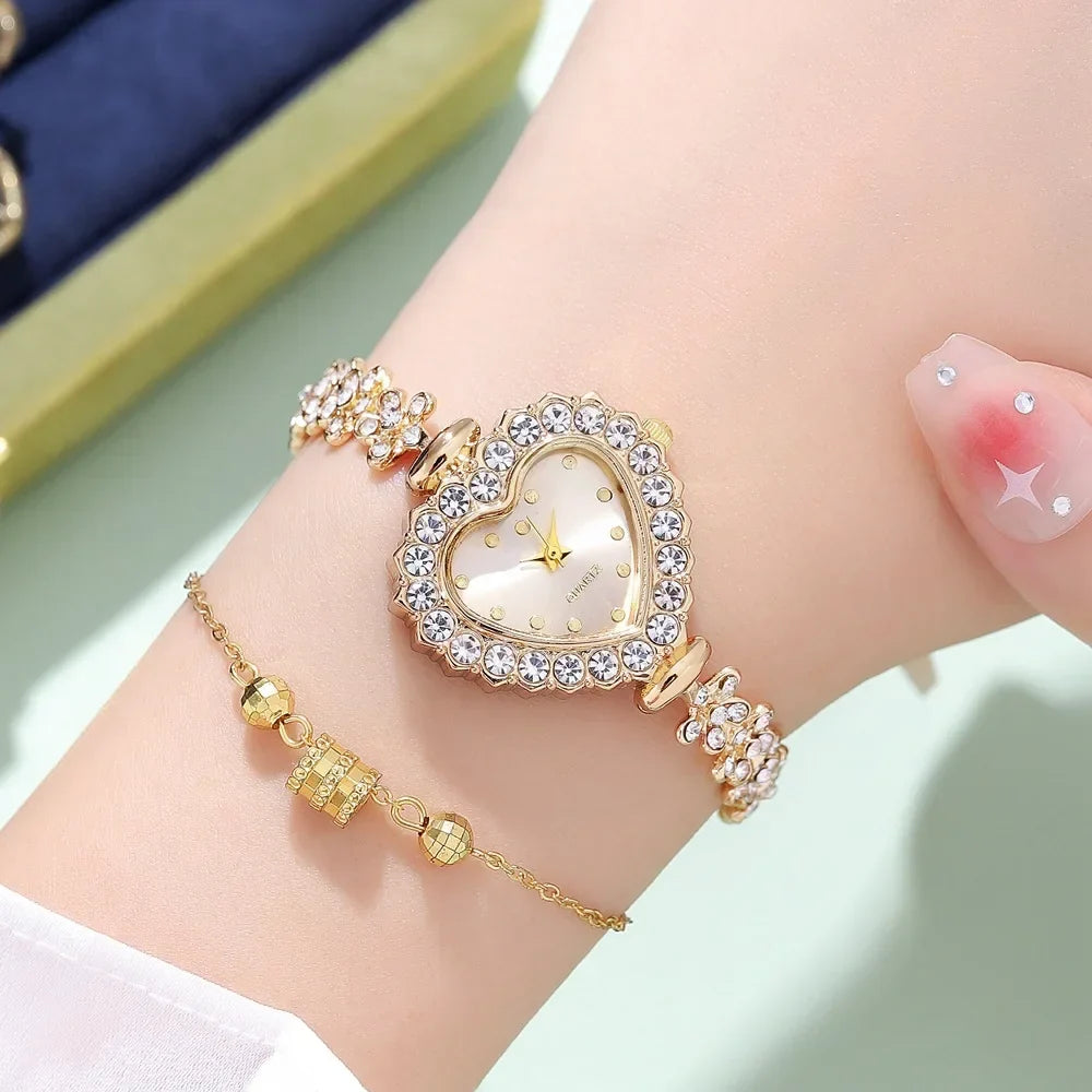 Heart Shape Small Dial Women's Bracelet Watch Quartz Wristwatch Retractable Chain Strap Watch Wholesale relogio reloj mujer