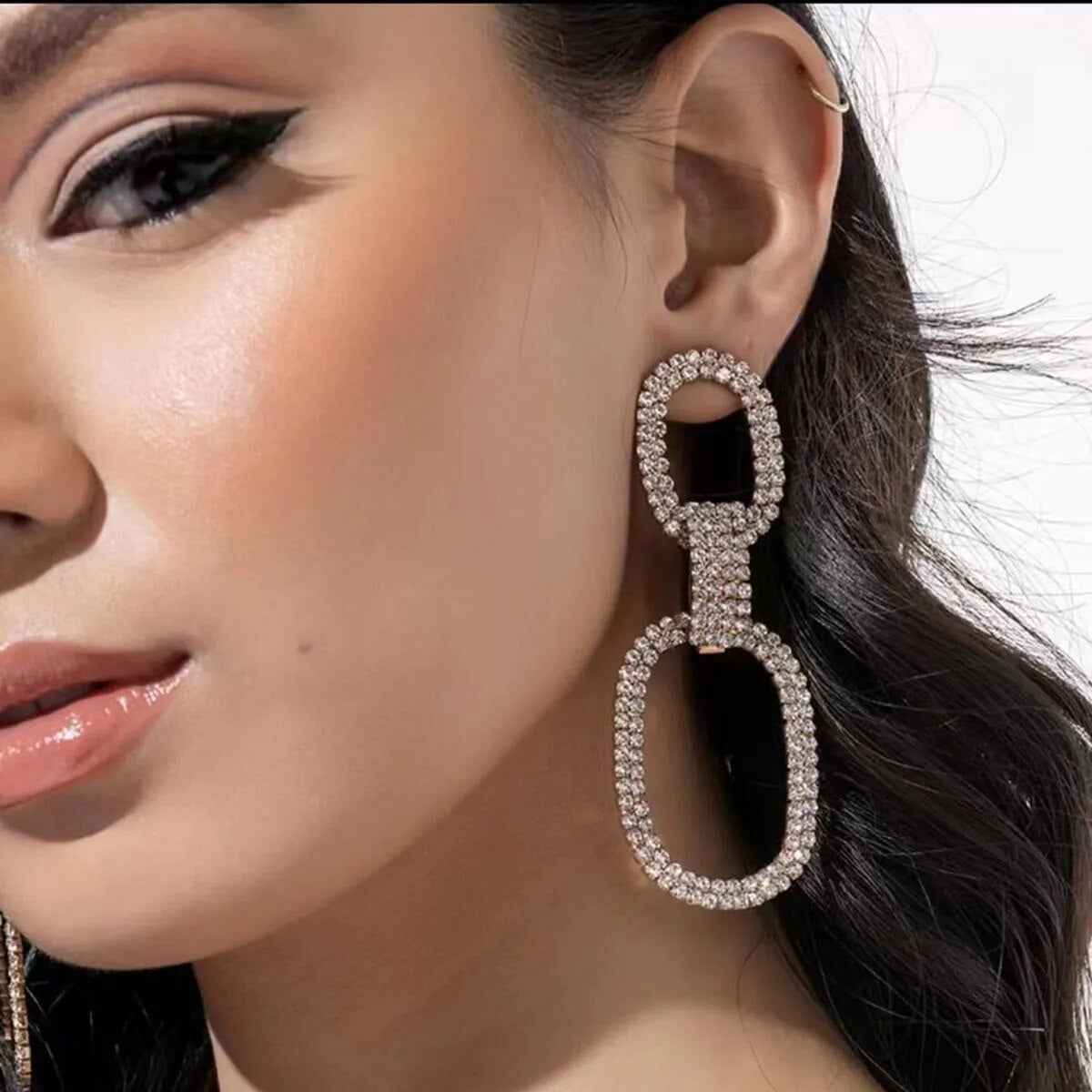 Fashion New Shiny Double-Sided Hanging Hollow Rhinestone Earrings Pendant Temperament women's Jewelry