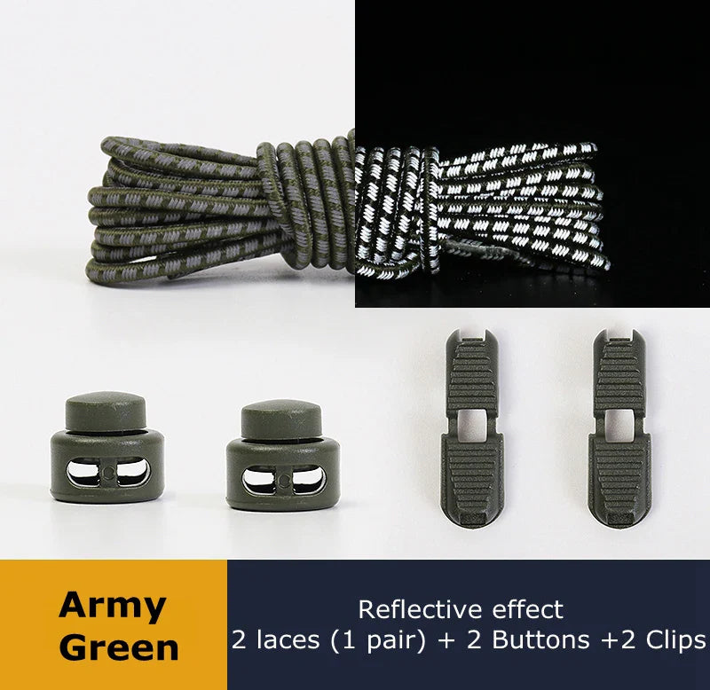 1 Pair Elastic Shoelaces Reflective Push The Spring Lock No Tie Shoe Laces Used For Sneakers Hiking Shoes Lazy Lace Round