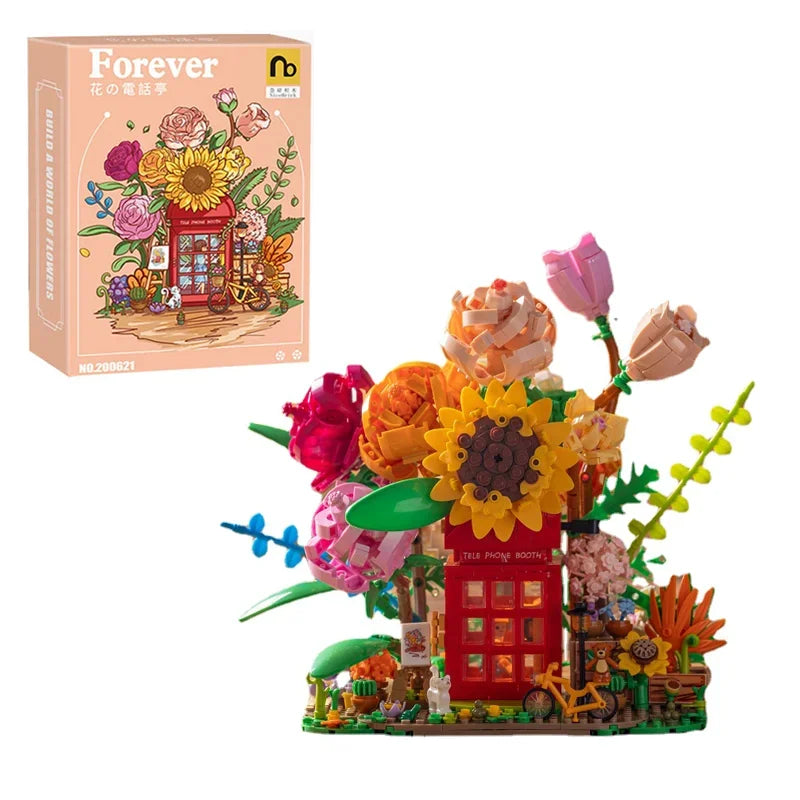 New 1208pcs Eternal Flower building blocks Phone Booth Mini particle 200621 creative assembly pieces puzzle building blocks