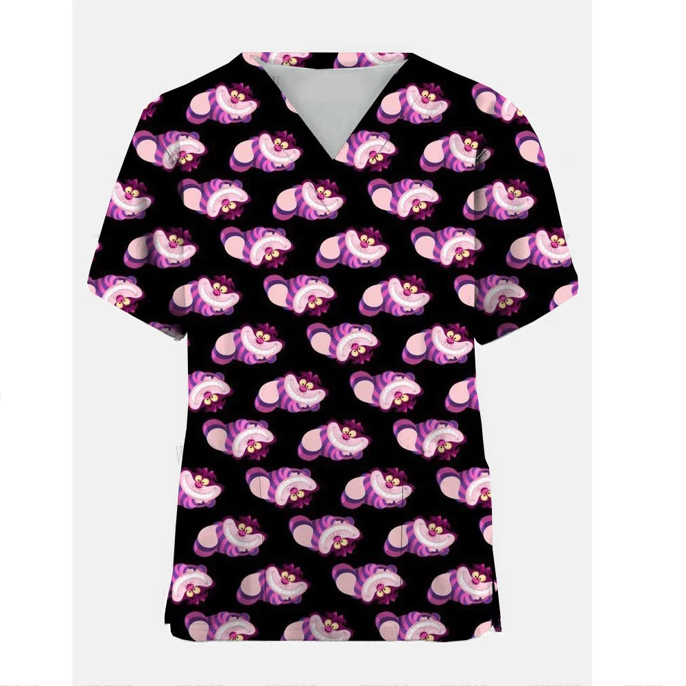 Disney Cheshire Cat Uniform Blouse Women Pullovers Nurse Uniform Working Casual Tops Scrub Nursing Nurse Medical Uniforms Shirts