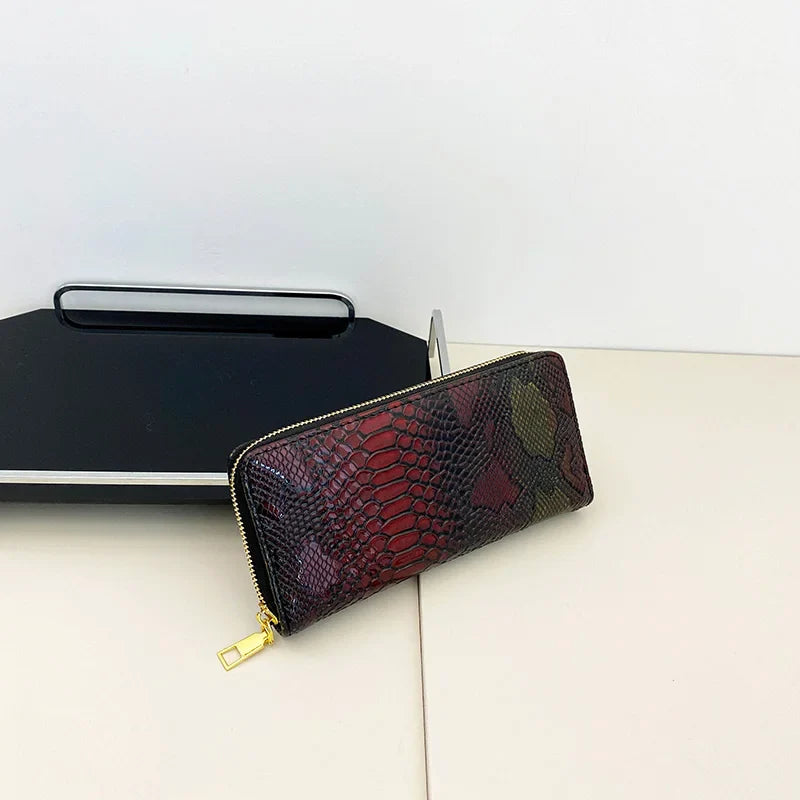 Female Coin Purse Crocodile Leather Long Women Wallet Serpentine Design Phone Purses for Ladies Cardholder Clutch Money Bag Sac