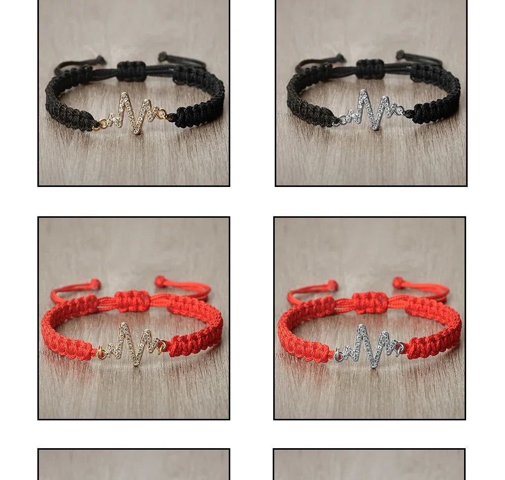 Romantic Cardiac signal Metal Thread Bracelet Red Black Couple Bangles Chain Pulsera Jewelry Gift for Friend
