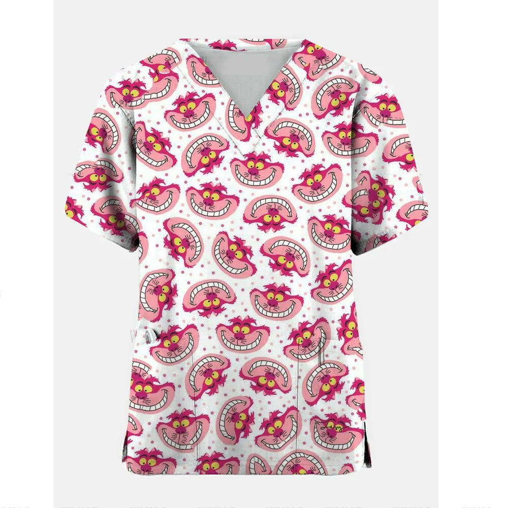 Disney Cheshire Cat Uniform Blouse Women Pullovers Nurse Uniform Working Casual Tops Scrub Nursing Nurse Medical Uniforms Shirts