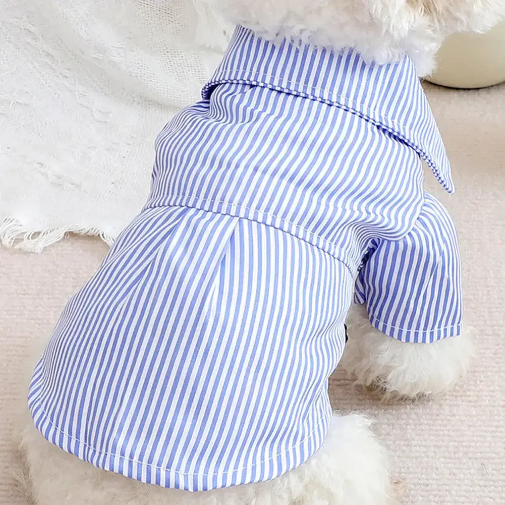 2024 Dog Clothes Bowknot Striped Shirts for Dogs Clothing Cat Small Thin Summer Blue Fashion Boy Girl Chihuahua Pet Products