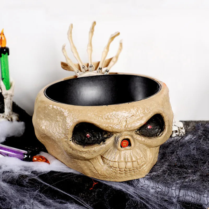 Halloween Electric Toy Candy Bowl with Jump Skull Hand Scary Eyes Party Creepy Decoration Haunted Skull Bowl Ktv Bar Horror Prop