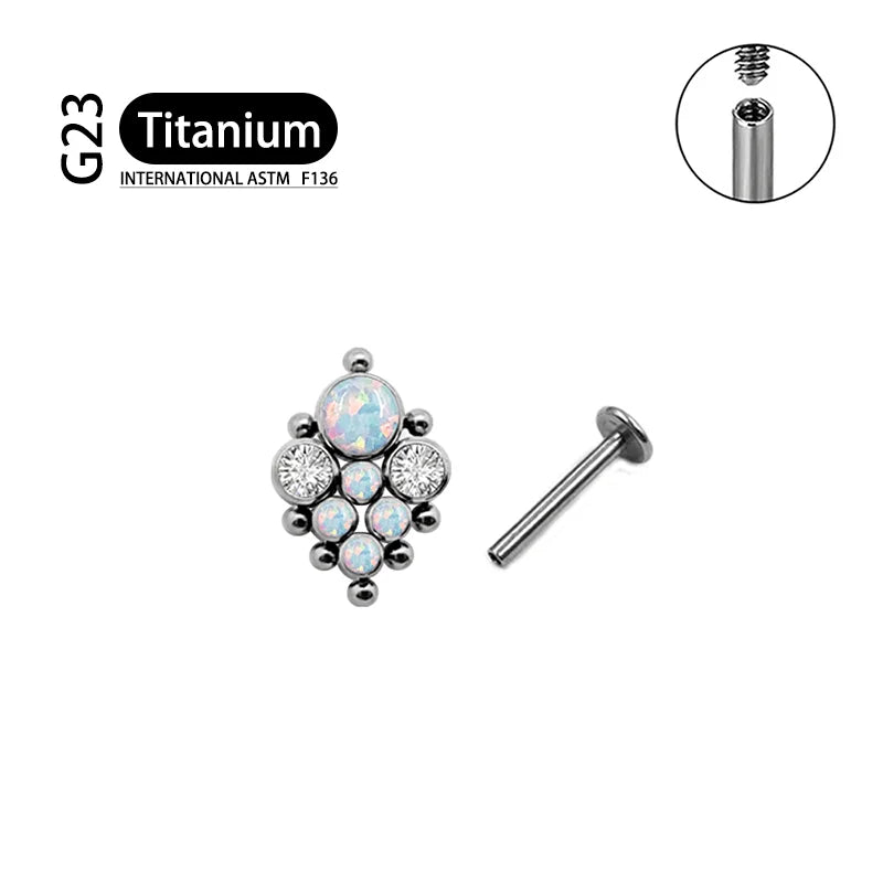 Titanium G23 Zircon Opal CZ Labret Internally Threaded Earring Helix Tragus Cartilage Prevent-allergies Ear Piercing Jewelry