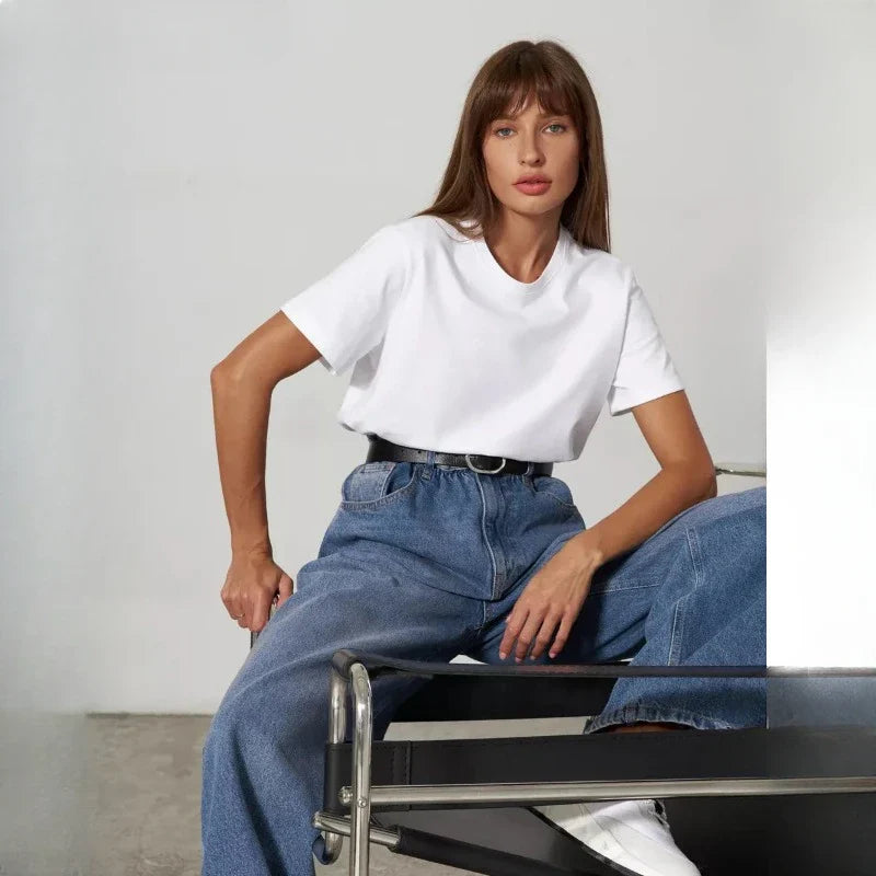 Summer Cotton Women's T-shirt Bottom Basic Fashion Solid Color Women's Short Sleeved Loose Top Shirt High-quality T-shirt