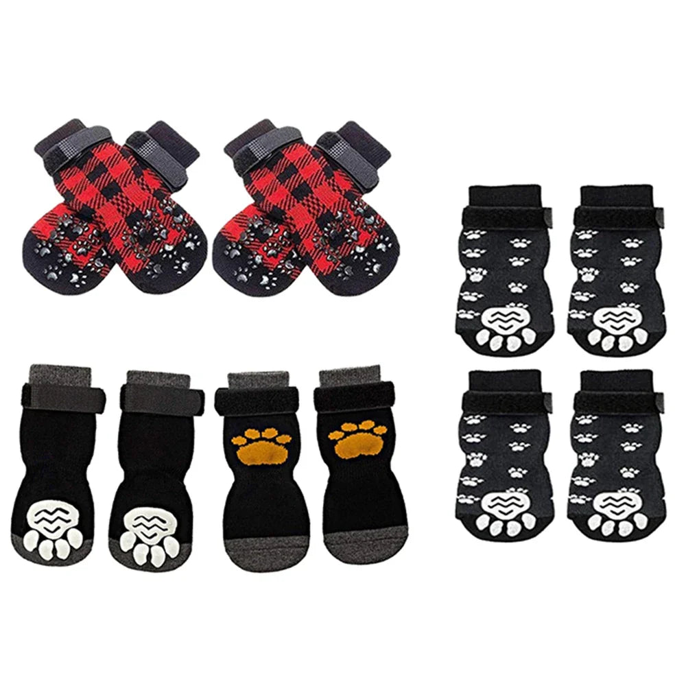 4pcs Anti-Slip Pet Dog Cat Socks with Adjustable Straps for Pets Paw Protector for Small Medium Dogs Puppy Dog Shoes Indoor Wear