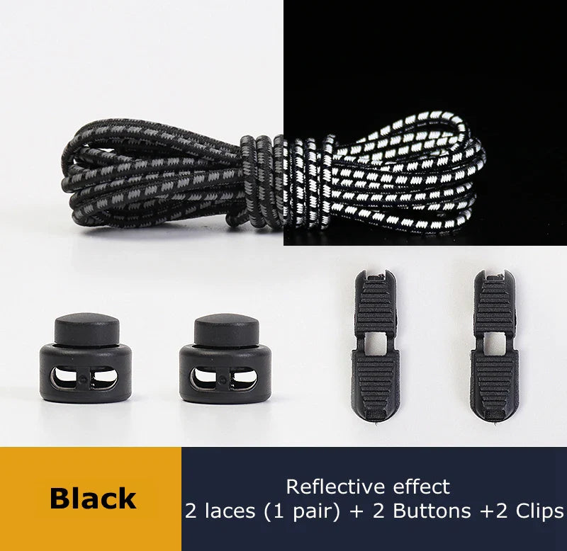 1 Pair Elastic Shoelaces Reflective Push The Spring Lock No Tie Shoe Laces Used For Sneakers Hiking Shoes Lazy Lace Round