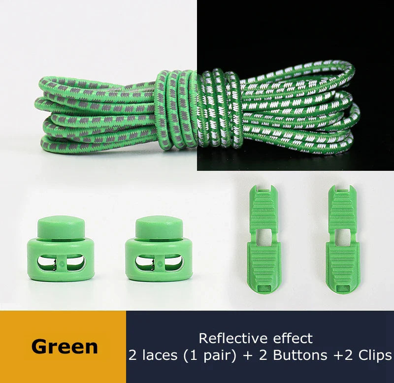 1 Pair Elastic Shoelaces Reflective Push The Spring Lock No Tie Shoe Laces Used For Sneakers Hiking Shoes Lazy Lace Round