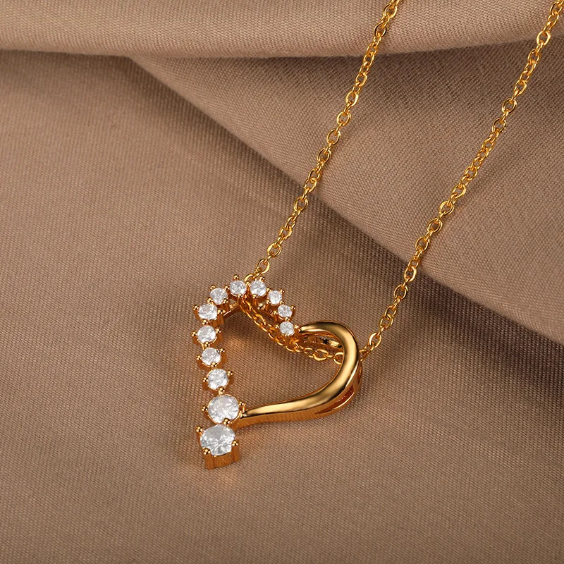 Punk Cuban Chain Heart Necklace For Women Hip Pop Stainless Steel Choker Fashion Wedding Party Jewelry Gift