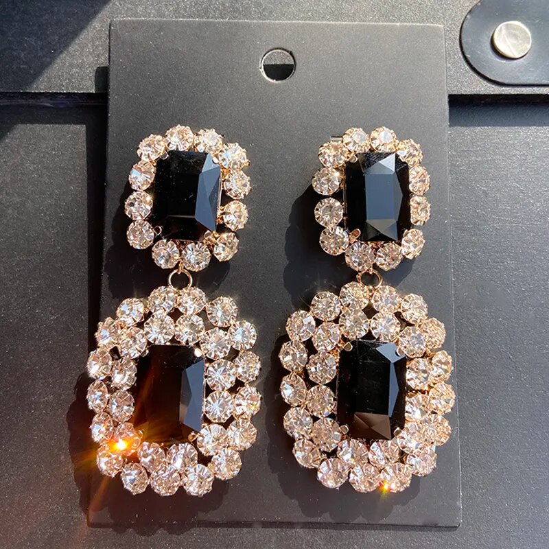 Fashion New Shiny Double-Sided Hanging Hollow Rhinestone Earrings Pendant Temperament women's Jewelry
