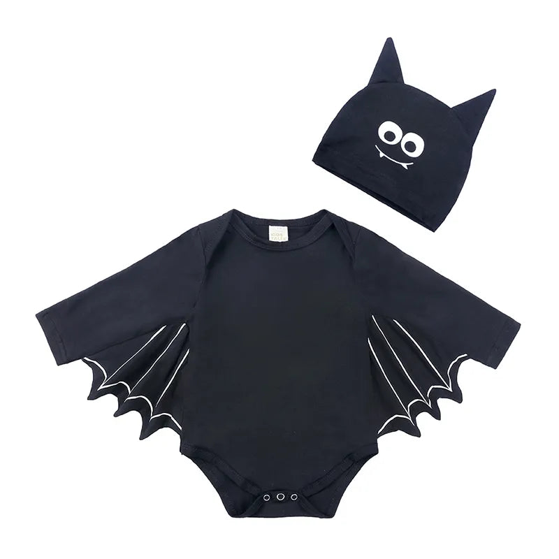 2023 Baby Halloween Cosplay Costume Solid Print Hat+Romper Bag Bone Pumpkin Bodysuit Gift Boy Girl Disguise Vampire Clothes