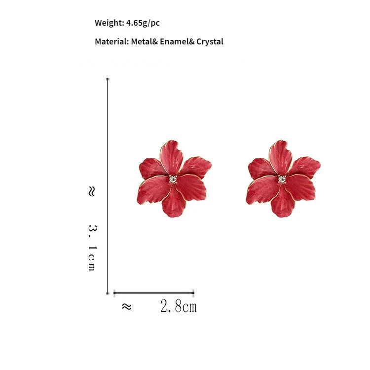 Modern Jewelry 925 Silver Needle Red Flower Earrings Spring Summer Style Popular Design Big Stud Earrings For Women Girl Gift
