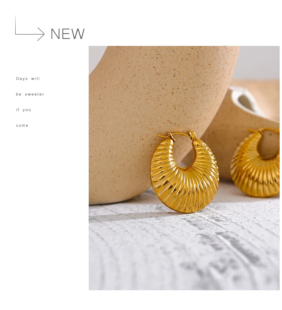 Yhpup 30mm Round Metal Hollow Chunky Hoop Earrings for Women Gold Color Stainless Steel Statement Fashion Jewelry Waterproof