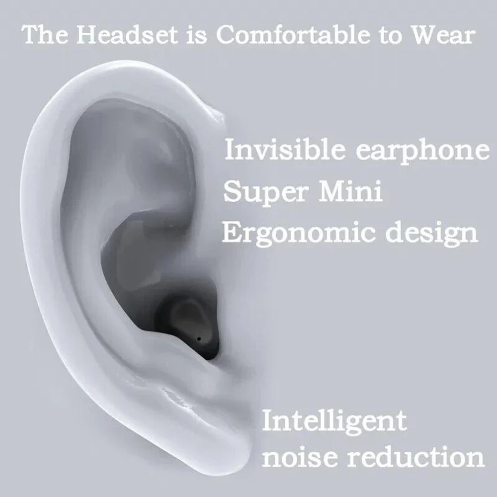 SK18 Mini Invisible Headphones Wireless Bluetooth 5.3 Headphones Bass Sleeping Headphones with Microphone Noise Cancellation HD