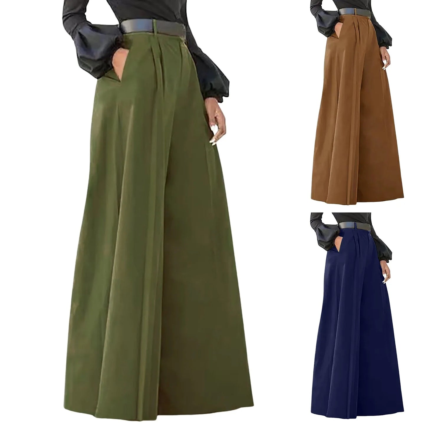 Women Fashion Palazzo Pants Cotton Linen Comfy Baggy Trousers Super Wide Floor Length Pants Women Clothing Pantalones De Mujer