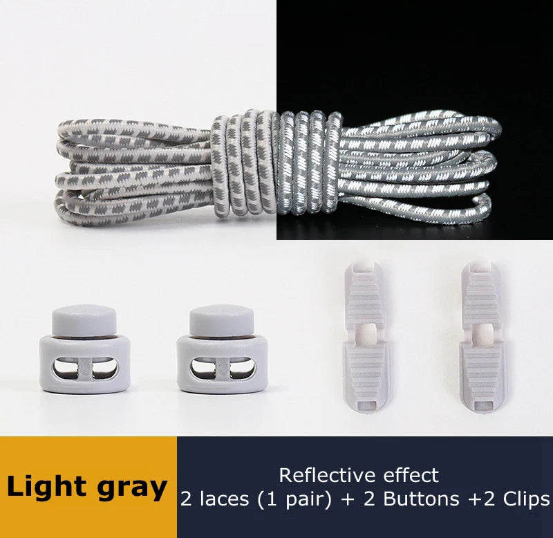 1 Pair Elastic Shoelaces Reflective Push The Spring Lock No Tie Shoe Laces Used For Sneakers Hiking Shoes Lazy Lace Round