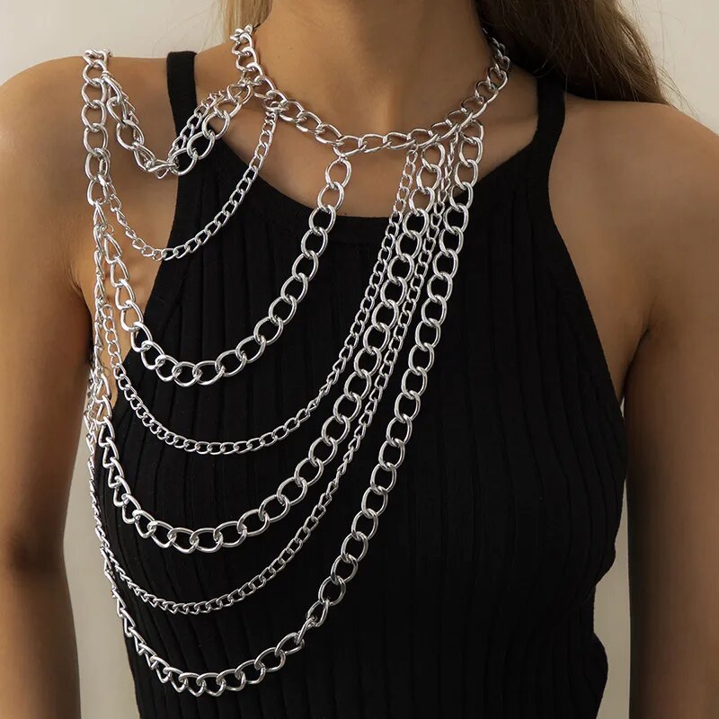 New Fashion Trend Halter Chain Clavicle Necklace Sexy Geometry U-shaped Tassel One-shoulder Body Chain for Party Woman Jewelry