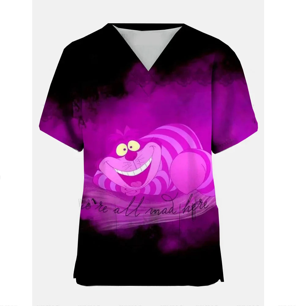 Disney Cheshire Cat Uniform Blouse Women Pullovers Nurse Uniform Working Casual Tops Scrub Nursing Nurse Medical Uniforms Shirts