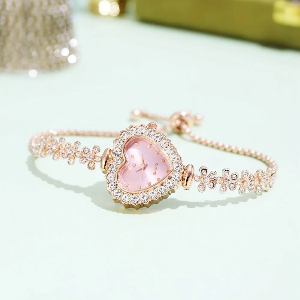 Heart Shape Small Dial Women's Bracelet Watch Quartz Wristwatch Retractable Chain Strap Watch Wholesale relogio reloj mujer