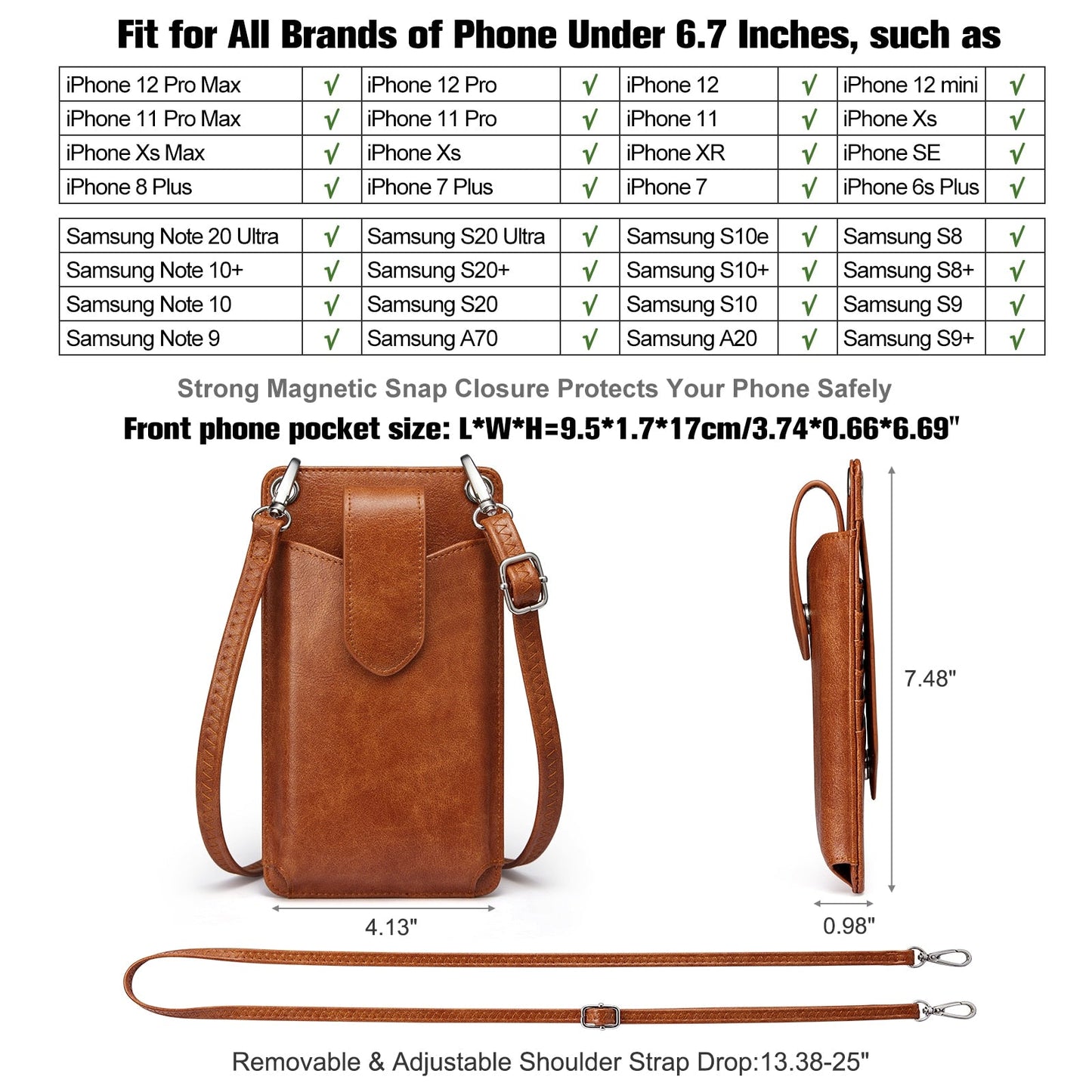 S-ZONE Women Crossbody Cell Phone Purse Wallet Faux Leather Lanyard Case with RFID Blocking