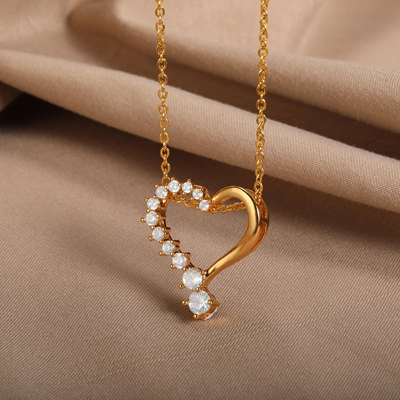 Punk Cuban Chain Heart Necklace For Women Hip Pop Stainless Steel Choker Fashion Wedding Party Jewelry Gift