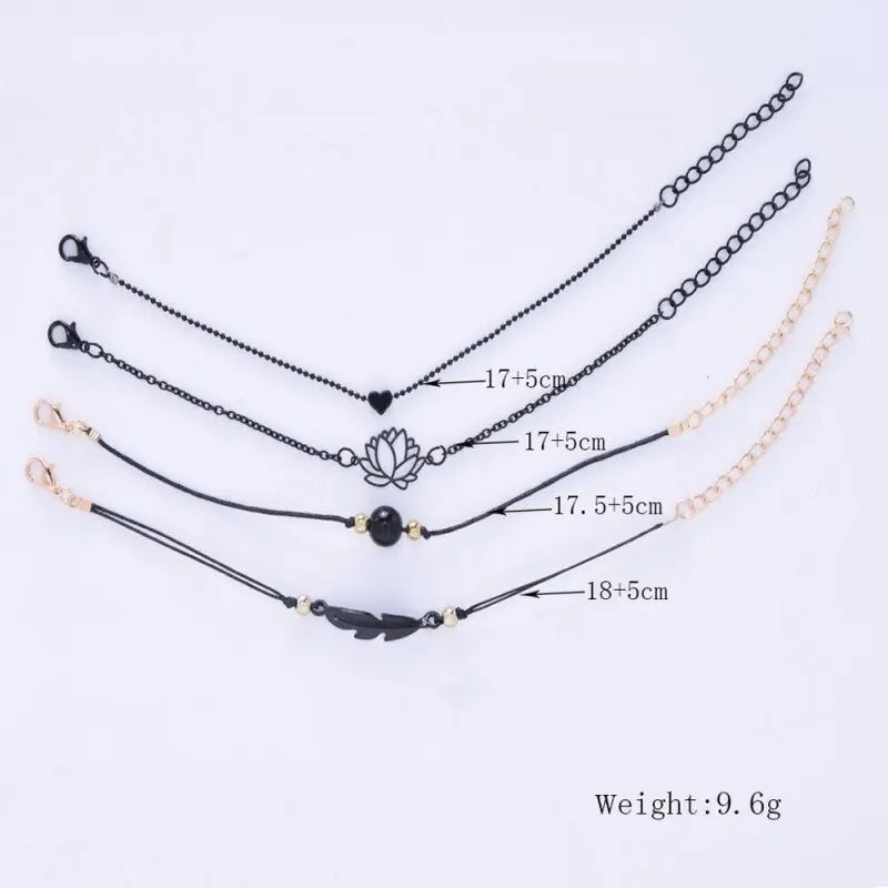 4pcs Bracelet Set Ladies Dark Wind Alloy Spray Paint Leaves Lotus Flower Peach Heart Accessories Combination Jewelry