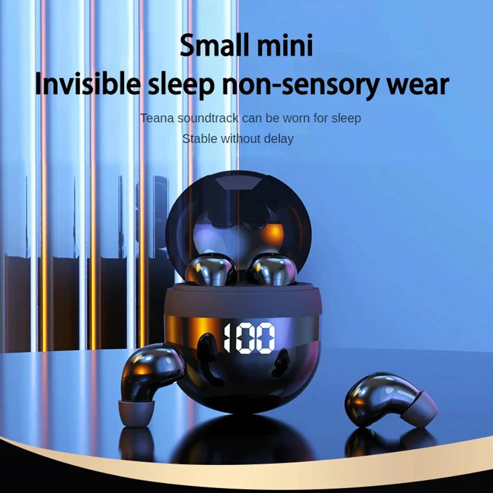 SK18 Mini Invisible Headphones Wireless Bluetooth 5.3 Headphones Bass Sleeping Headphones with Microphone Noise Cancellation HD