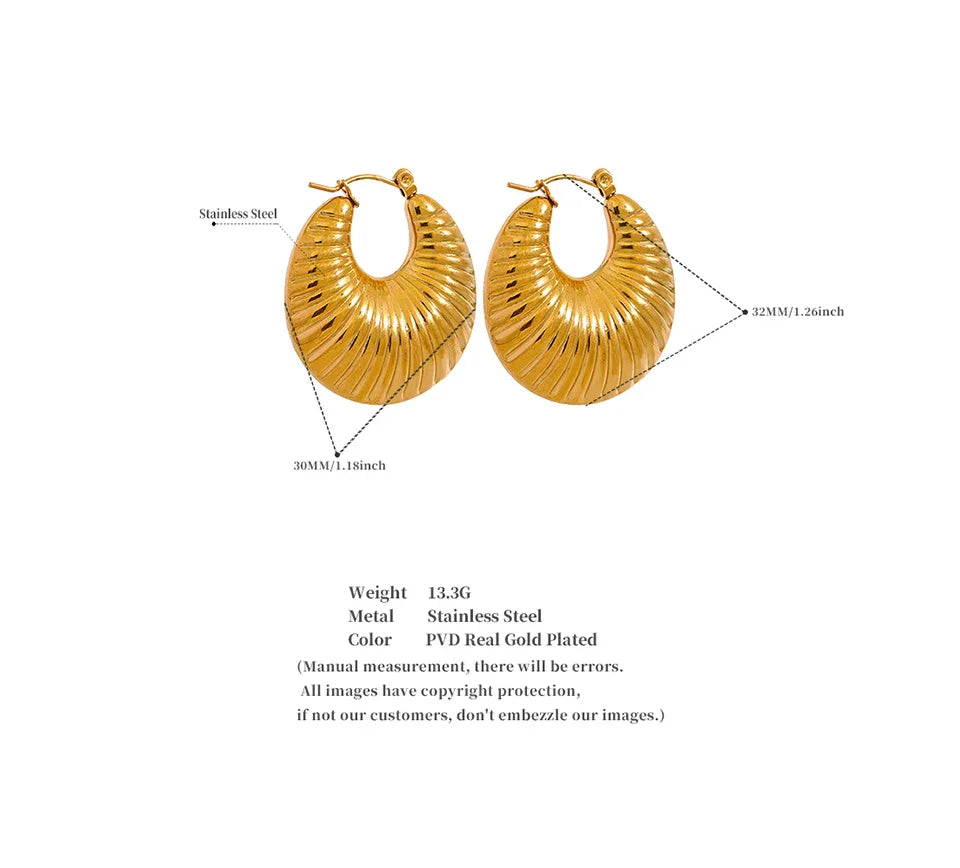 Yhpup 30mm Round Metal Hollow Chunky Hoop Earrings for Women Gold Color Stainless Steel Statement Fashion Jewelry Waterproof