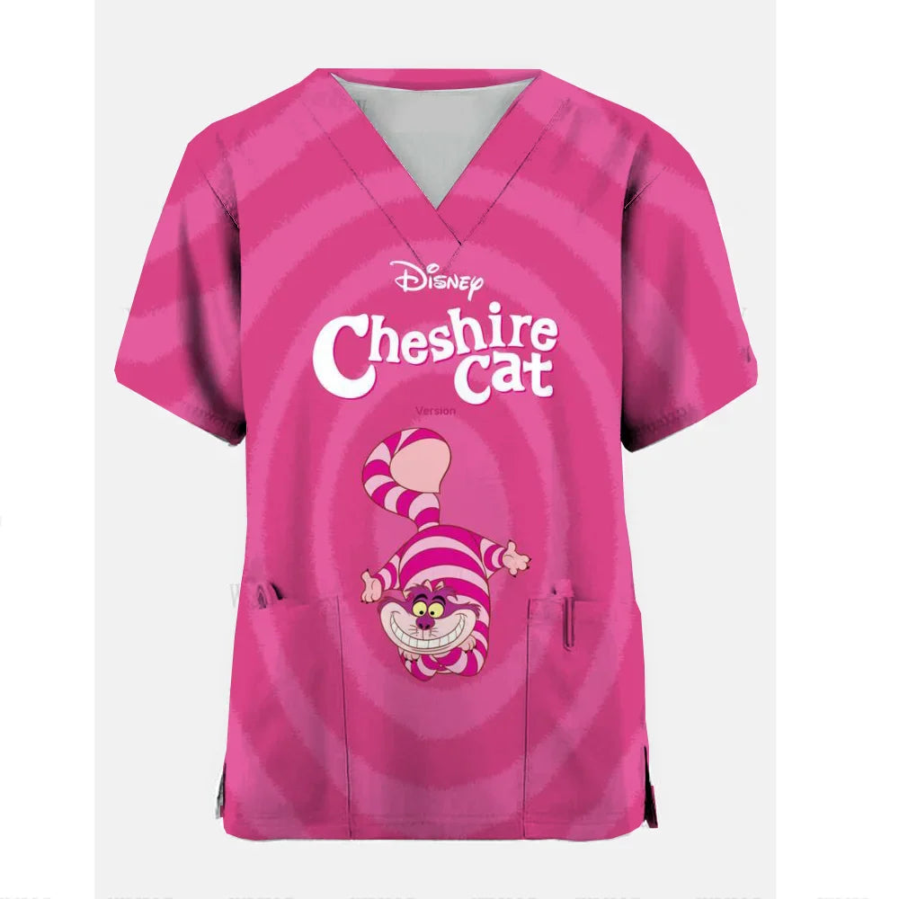 Disney Cheshire Cat Uniform Blouse Women Pullovers Nurse Uniform Working Casual Tops Scrub Nursing Nurse Medical Uniforms Shirts