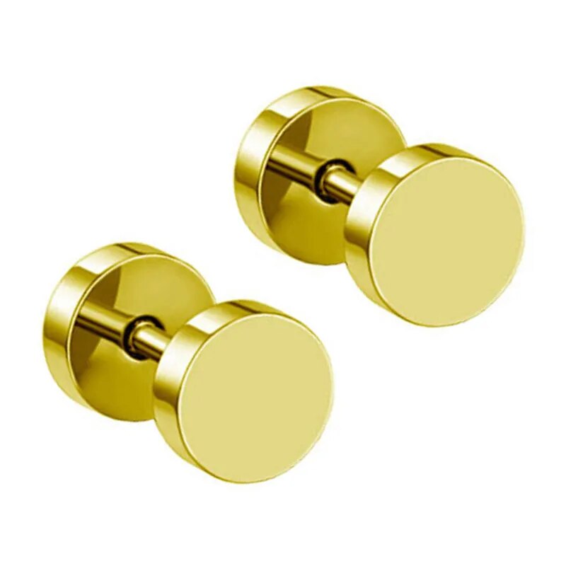 2Pcs/1Pair Gothic Stainless Steel Screw Dumbbell Stud Earrings For Women/Men Hip Hop Rock Hypoallergenic Punk Jewelry