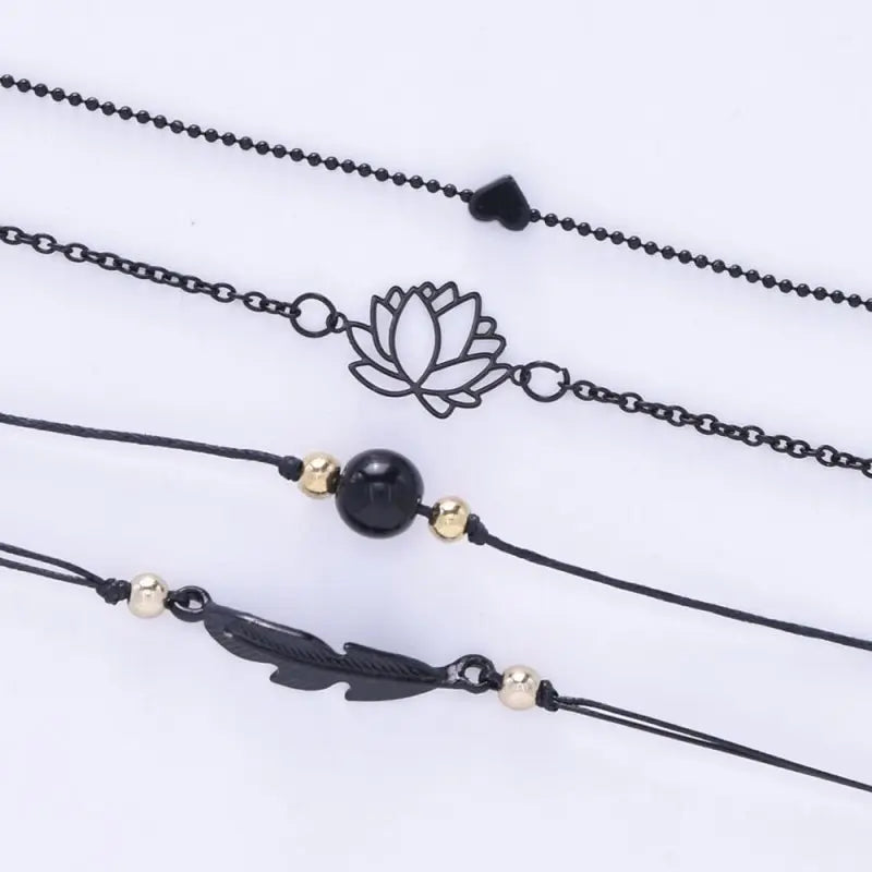 4pcs Bracelet Set Ladies Dark Wind Alloy Spray Paint Leaves Lotus Flower Peach Heart Accessories Combination Jewelry