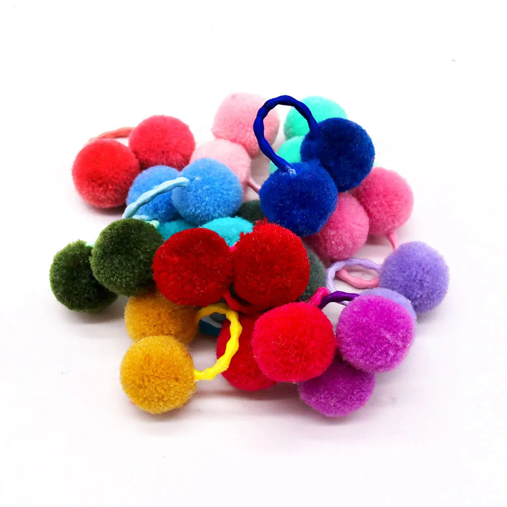 20pcs New Dog Double Plush Elastic Solid Hair Ball Pets Grooming Bows for Small Dogs Cat Bows Dog Hair Accessories Wholesale