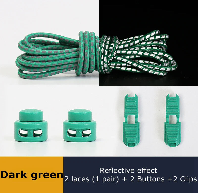 1 Pair Elastic Shoelaces Reflective Push The Spring Lock No Tie Shoe Laces Used For Sneakers Hiking Shoes Lazy Lace Round