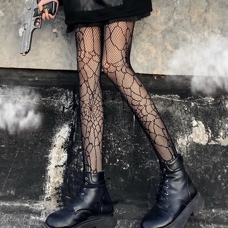 Lolita Cute Pentacle Print Tights Women Sexy Gothic Punk Magical Five-Pointed Star Mesh Fish Net Pantyhose Body Stockings