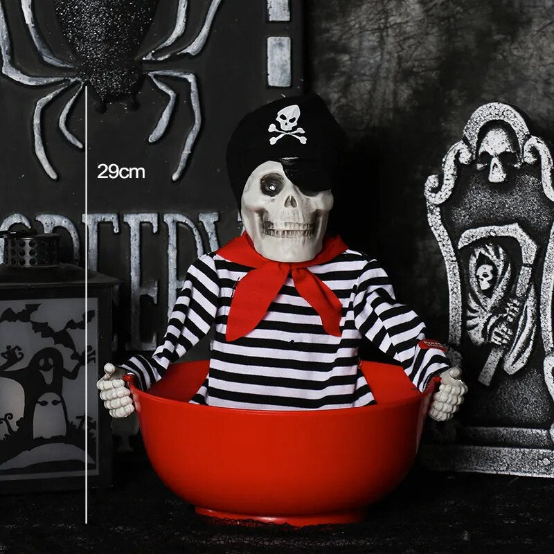 Halloween Electric Toy Candy Bowl with Jump Skull Hand Scary Eyes Party Creepy Decoration Haunted Skull Bowl Ktv Bar Horror Prop
