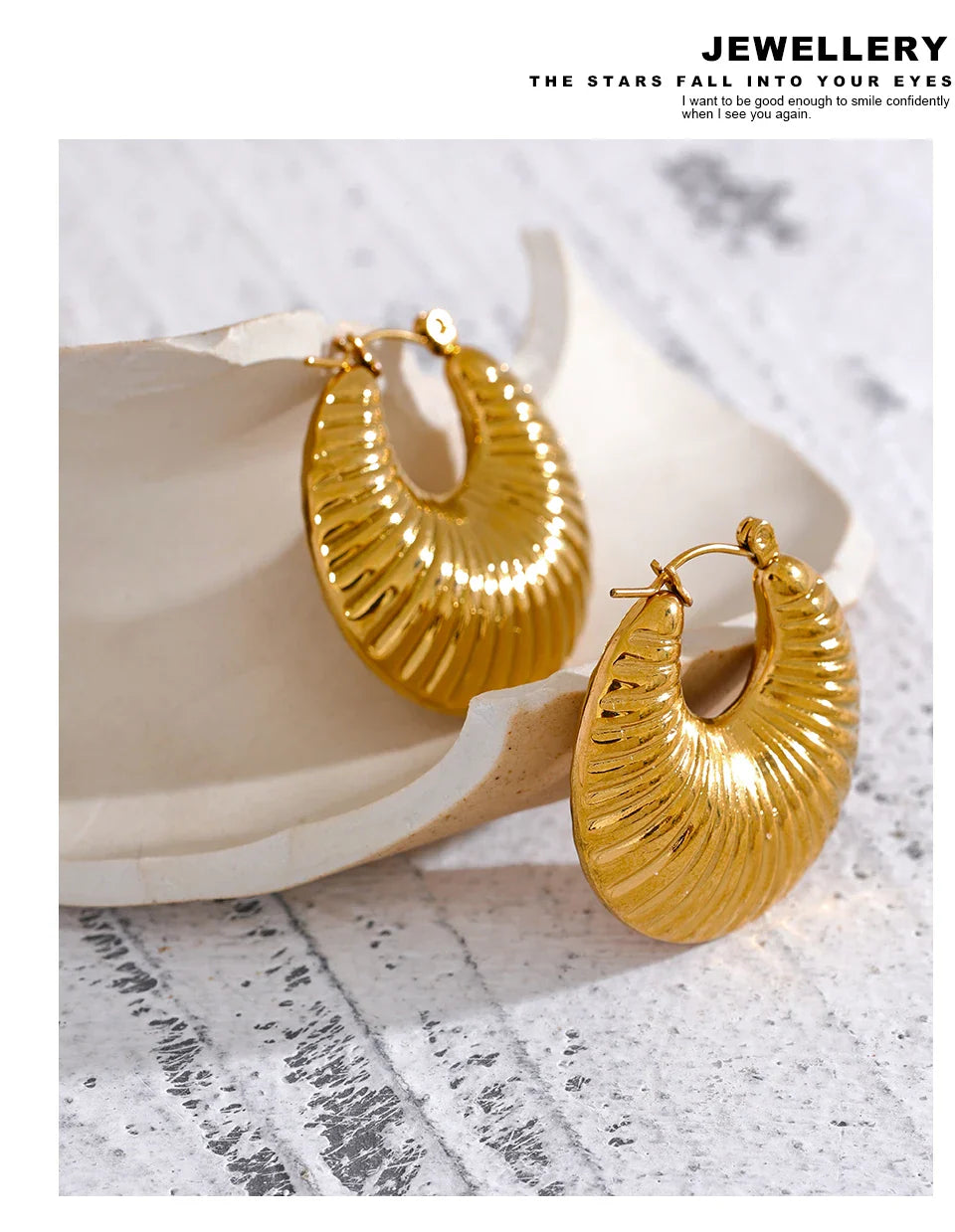 Yhpup 30mm Round Metal Hollow Chunky Hoop Earrings for Women Gold Color Stainless Steel Statement Fashion Jewelry Waterproof