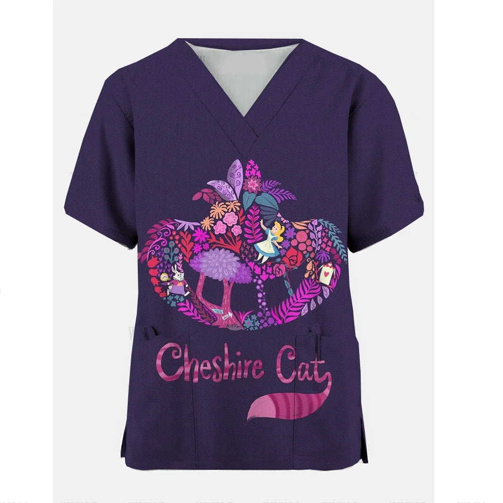 Disney Cheshire Cat Uniform Blouse Women Pullovers Nurse Uniform Working Casual Tops Scrub Nursing Nurse Medical Uniforms Shirts
