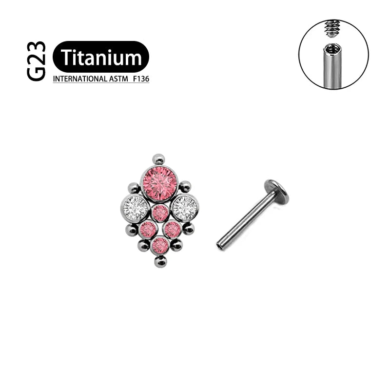 Titanium G23 Zircon Opal CZ Labret Internally Threaded Earring Helix Tragus Cartilage Prevent-allergies Ear Piercing Jewelry