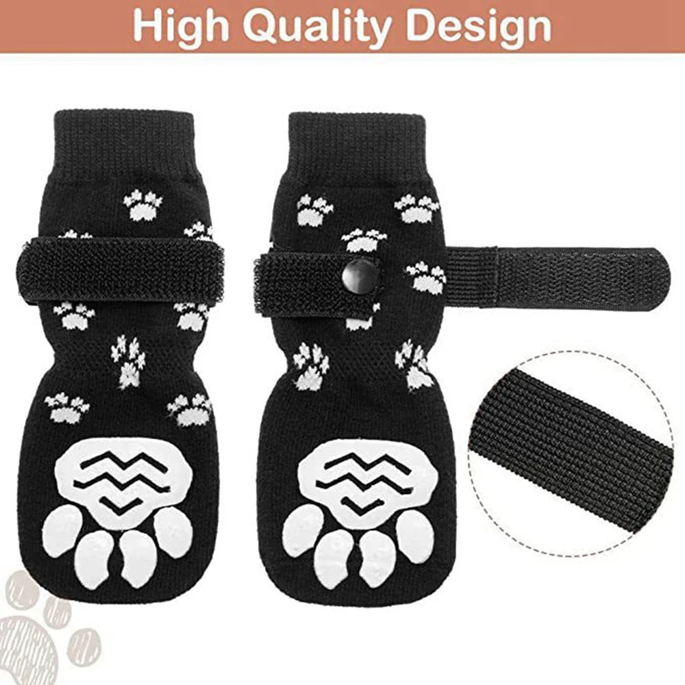 4pcs Anti-Slip Pet Dog Cat Socks with Adjustable Straps for Pets Paw Protector for Small Medium Dogs Puppy Dog Shoes Indoor Wear